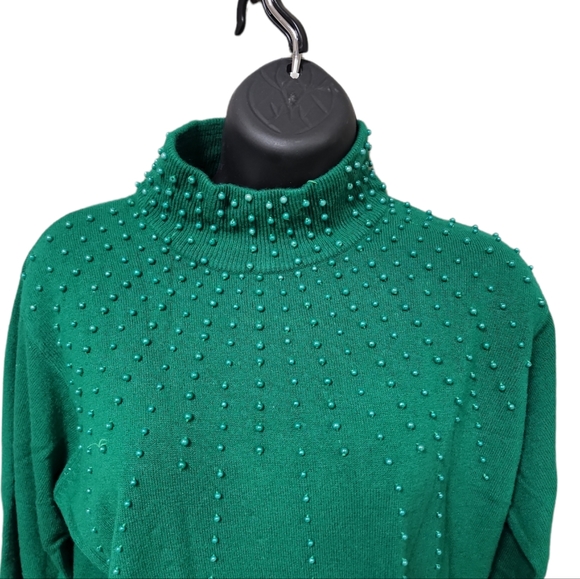 Vintage BFA Classics Green Beaded Sweater Size M - Picture 2 of 8